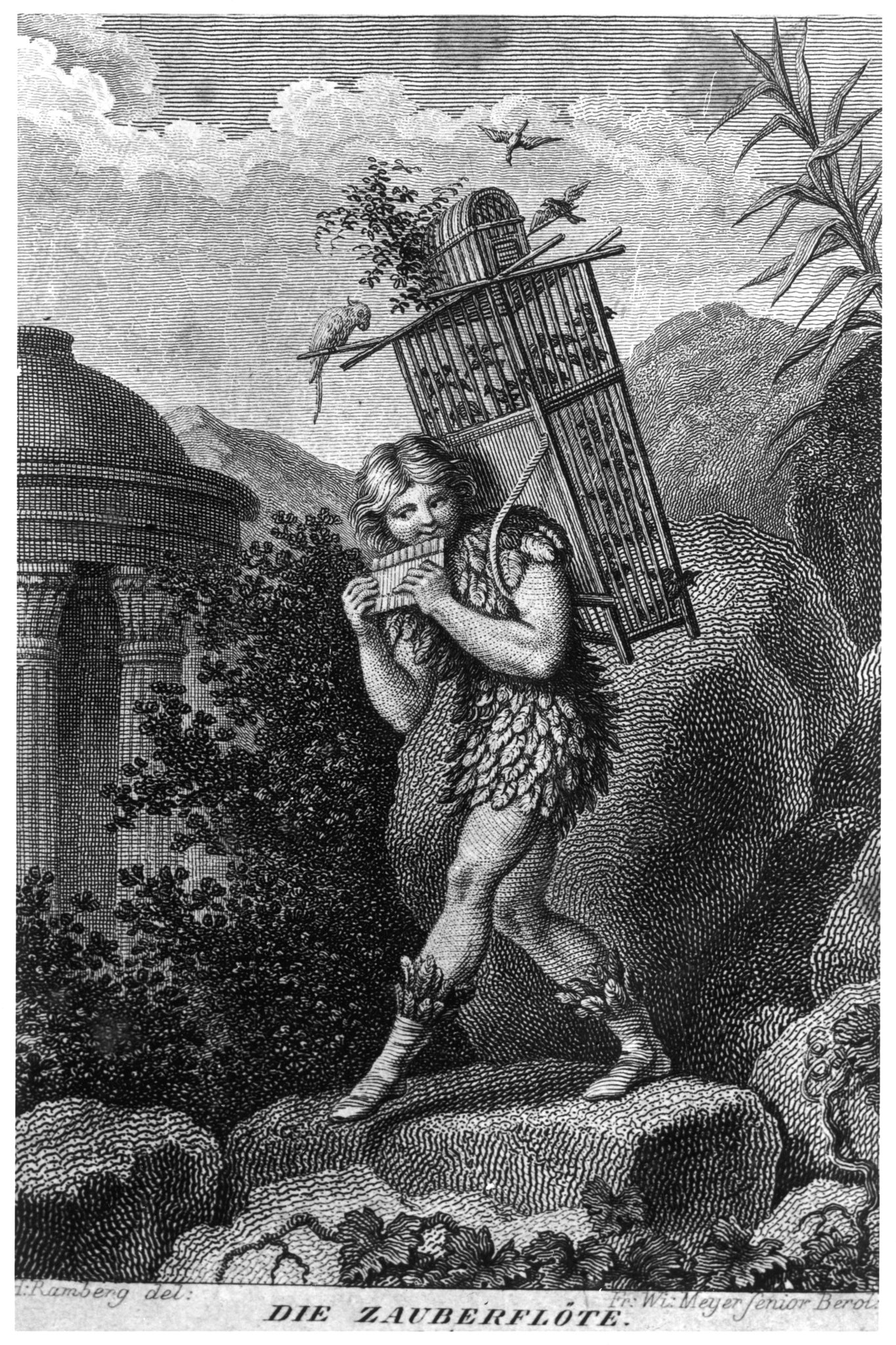 Gemäälde des Vogelfängers Papageno aus Mozarts "Die Zauberflöte"