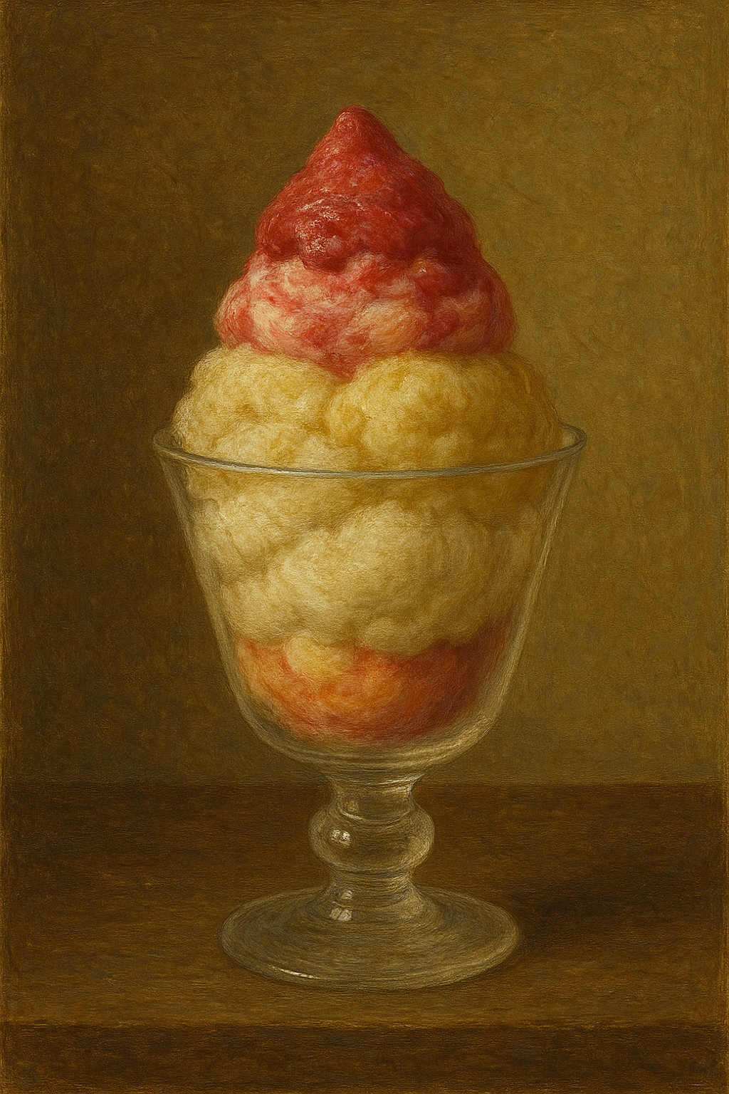 KI-generiertes Bild eines Fruchteisbechers so wie es zu Mozarts Lebzeiten ausgesehen haben könnte